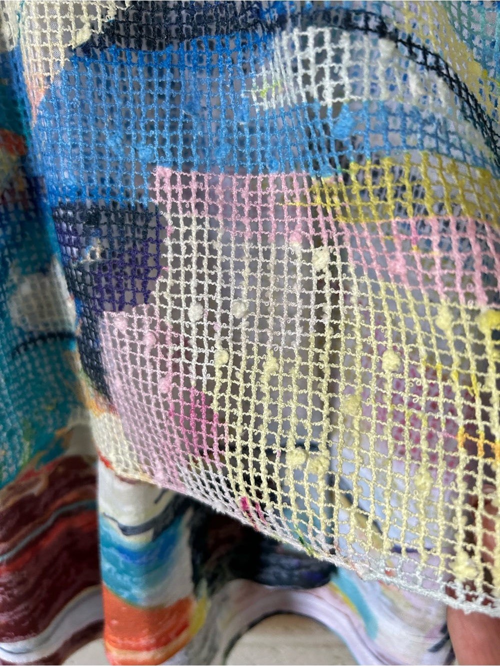 Jess & Jane Ocean Park Mesh Overlay‎ Tunic Top Large Artsy Abstract Made In USA - Picture 4 of 8